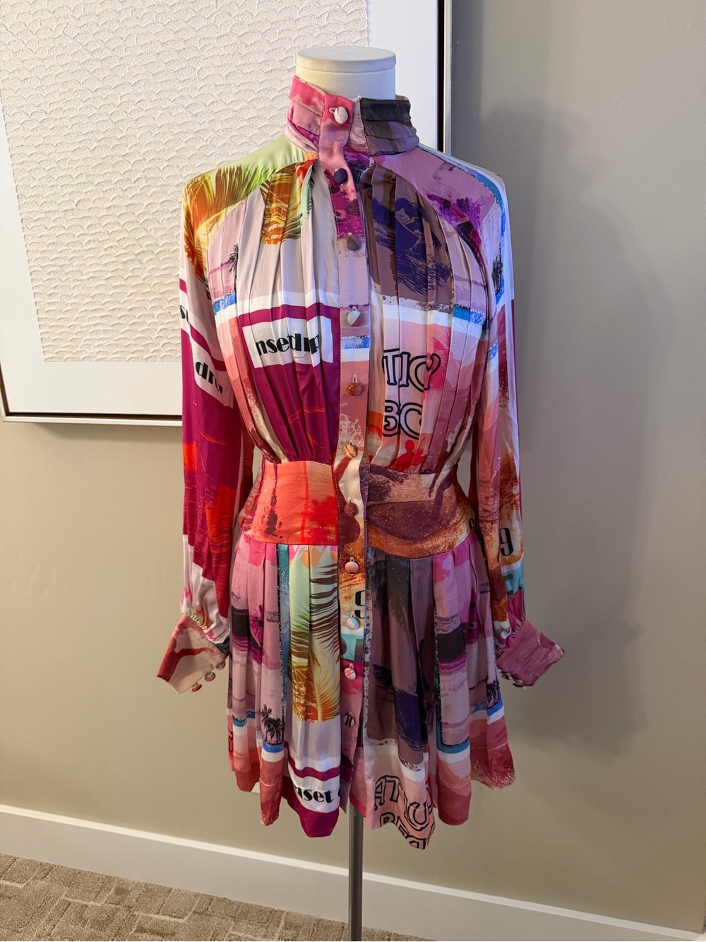Multi-Color Long-Sleeve Printed Shirt Dress